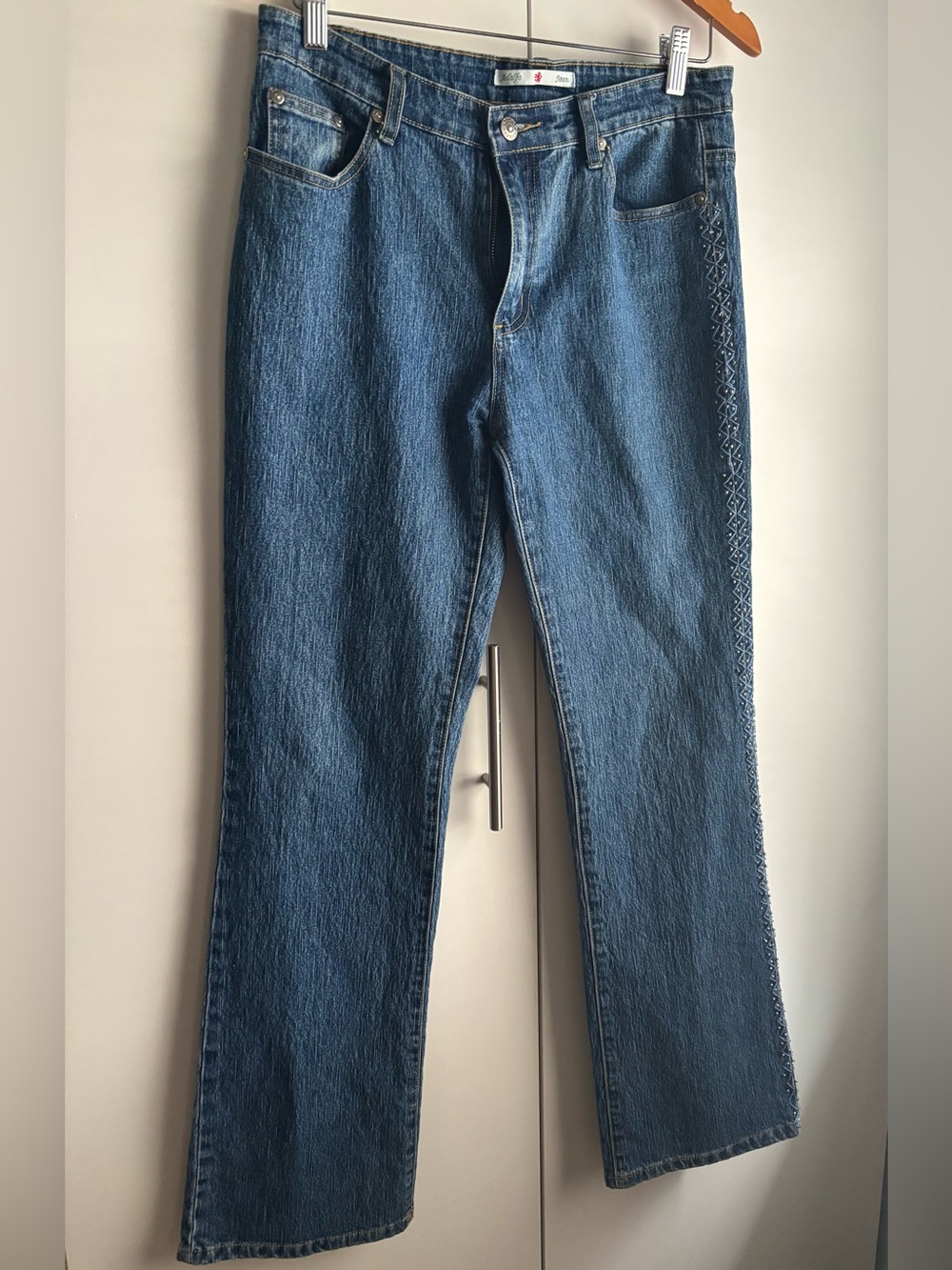 Adolfo Medium Blue Straight Jeans with Side Stitching